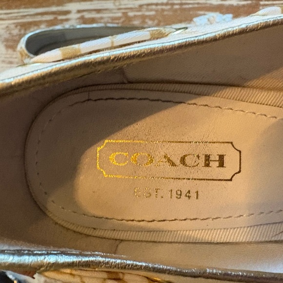 Coach Metallic Gold, cream and tan wooden wedges -vintage - Picture 1 of 7